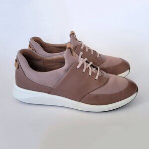 Clarks Unstructured Un Rio Slip On Lace Up Leather Sneaker Shoe Dark Blush 9.5M